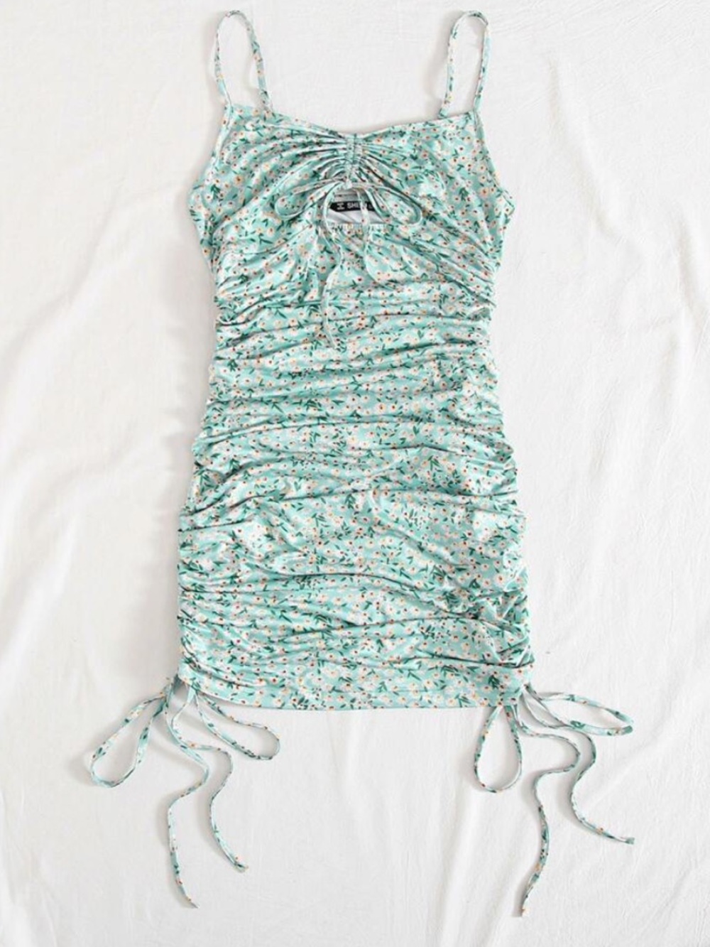 Ruched Floral Slip Dress with Adjustable Ties